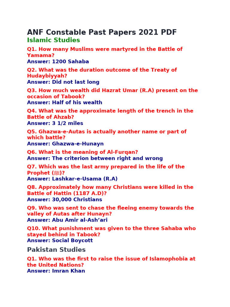 ANF Constable Past Papers 2021 PDF | PDF