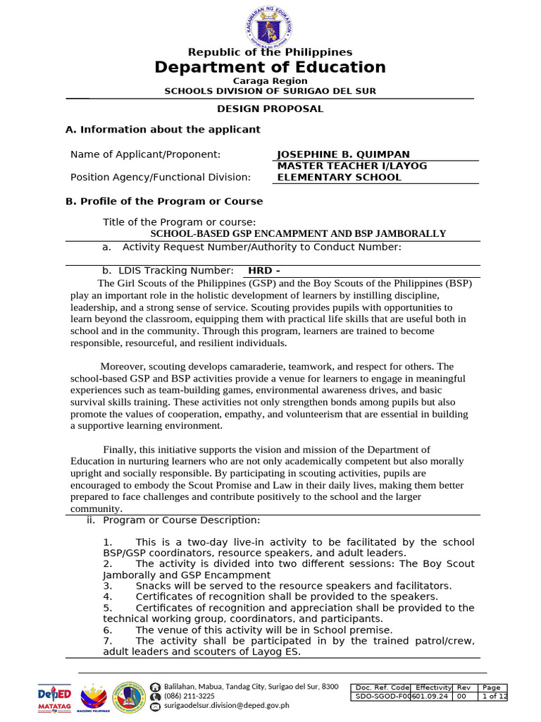 GSP and BSP Encampment Proposal Design | PDF