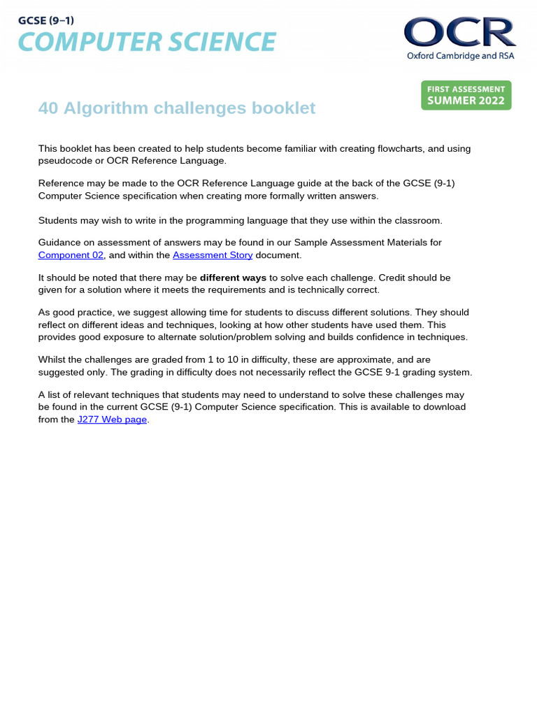599395 40 Algorithm Challenges Booklet | PDF | Algorithms | Computer ...