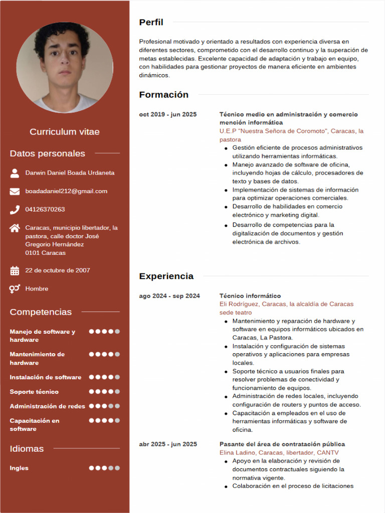 CV Darwin Daniel Boada | PDF