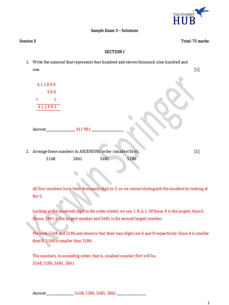 SEA Maths Practice Test 3 - Solutions Volume 2 | PDF | Dvd | Canvas