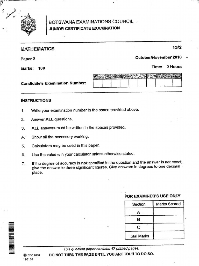 JC Maths PP2 2016 | PDF