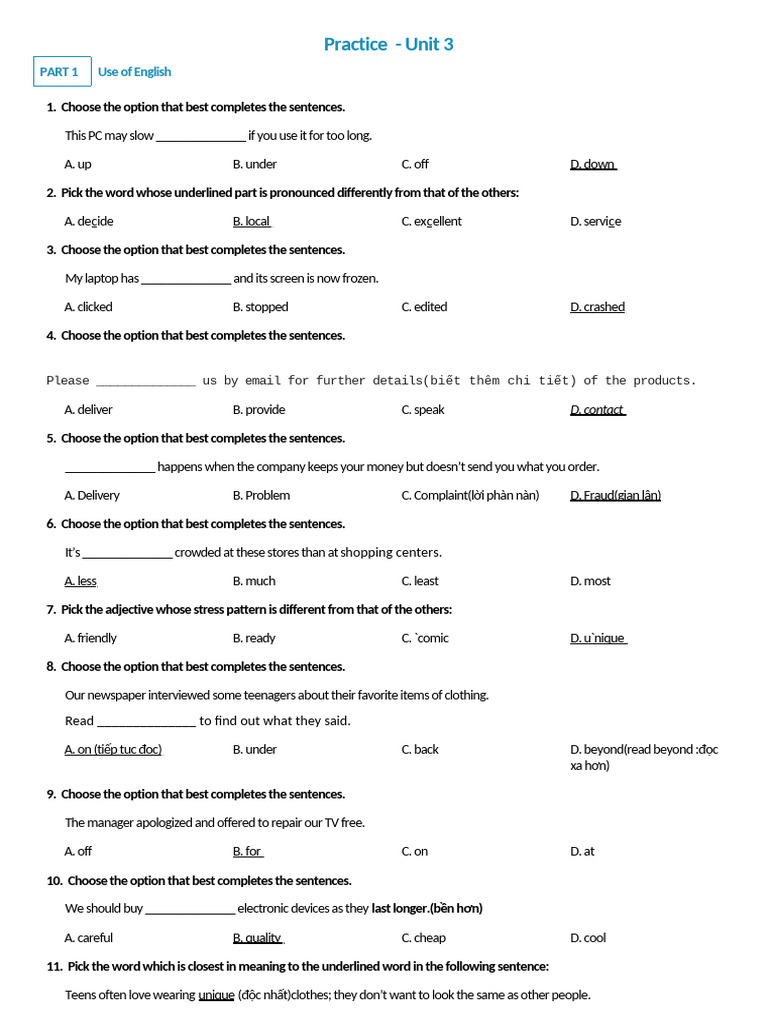 Unit 3 Practice - Grade 10 (Btap Anh) | PDF | Online Shopping
