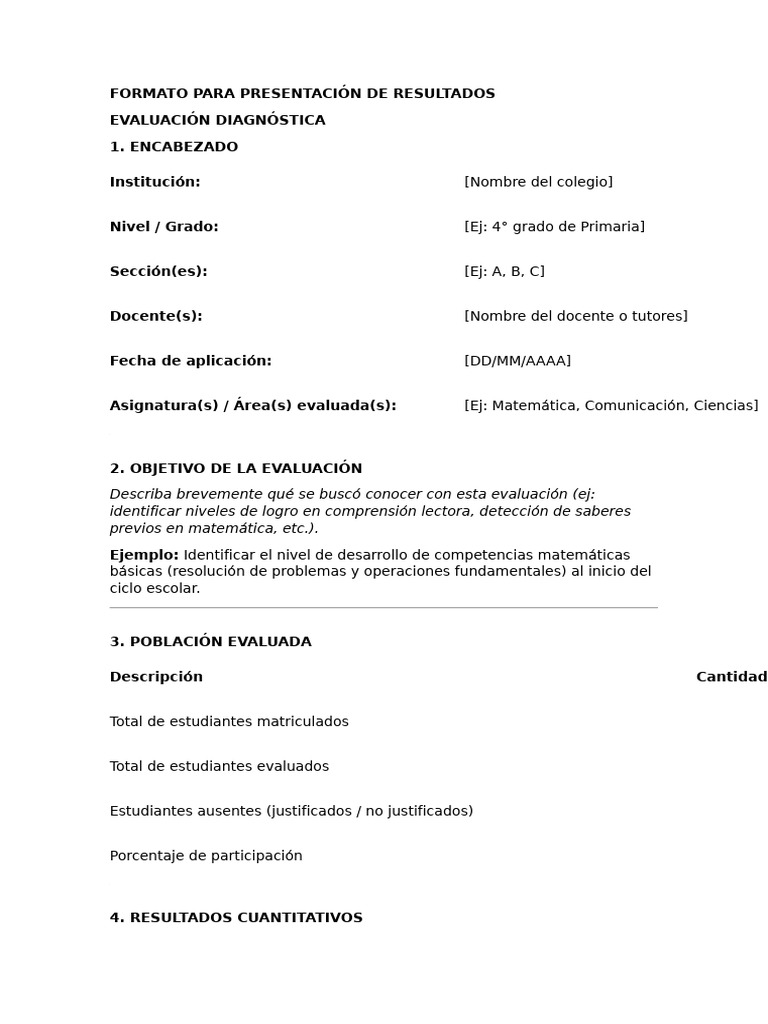 Formato para Presentación de Resultados | PDF | Maestros | Aprendizaje
