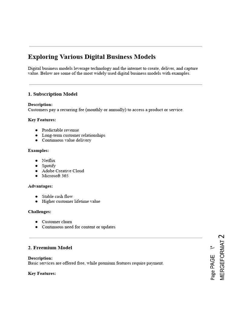 Exploring Various Digital Business Models 14 Jan 2026 | PDF ...