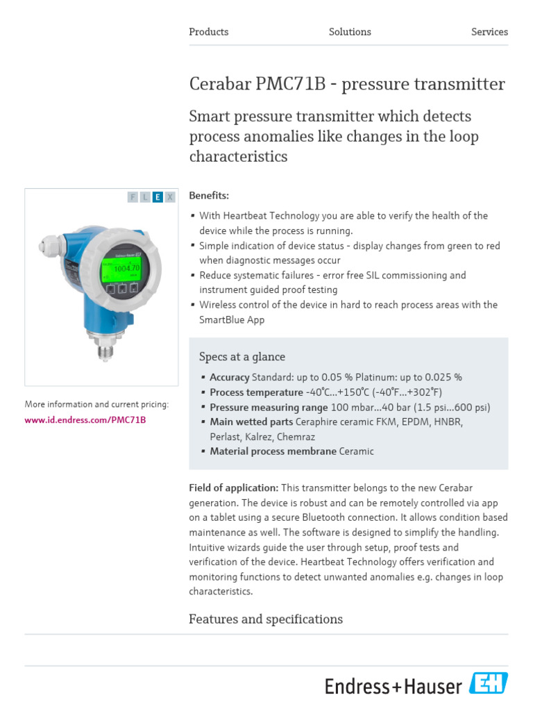 Endress-Hauser Cerabar PMC71B en | PDF | Pressure Measurement