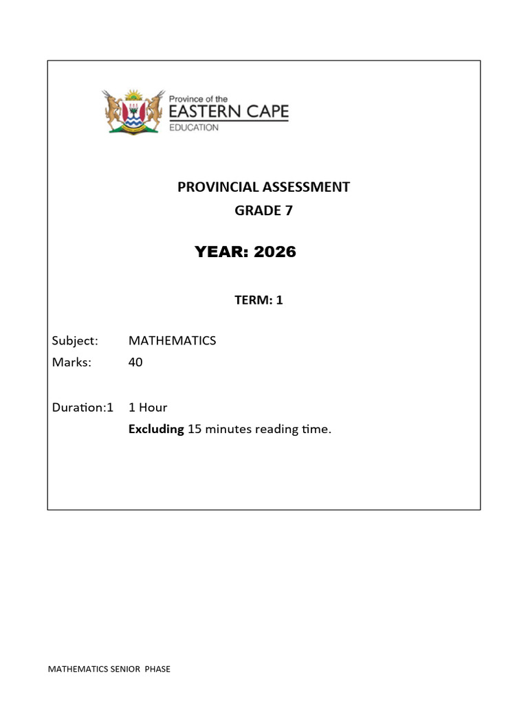 Final 2026 PROVINCIAL MATHS GRADE 7 TERM 1 | PDF | Mathematics | Arithmetic