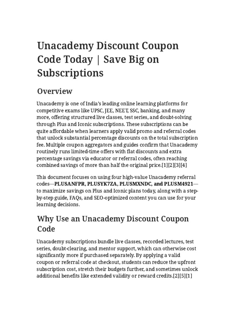 Best Unacademy Coupon Code For Plus & Iconic - Upto 90% OFF | PDF ...