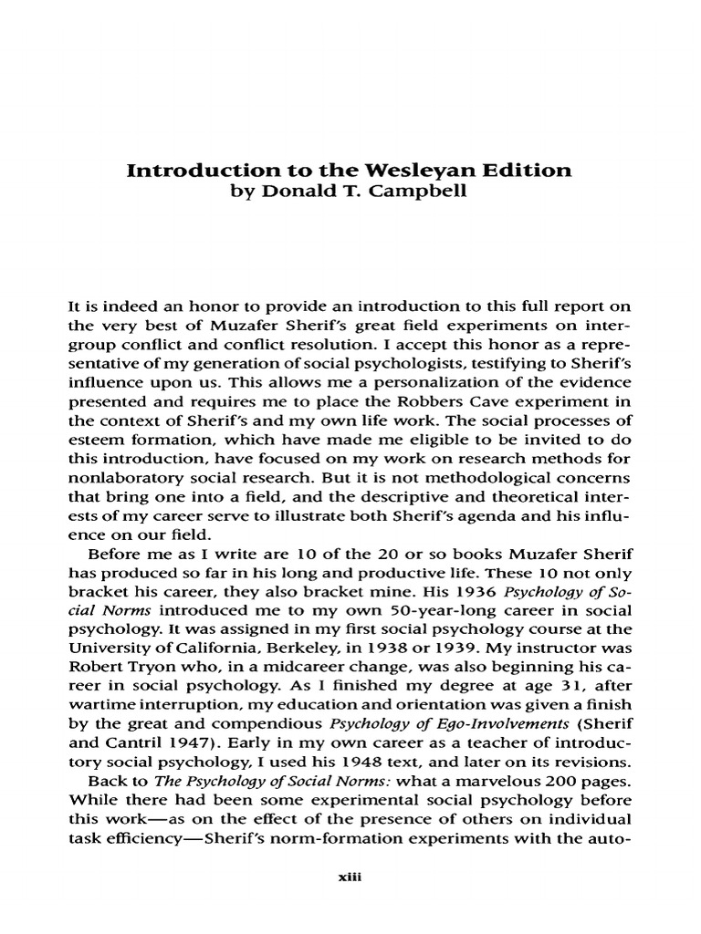 MuzaferSherif 1988 IntroductiontotheWesl TheRobbersCaveExperim | PDF ...