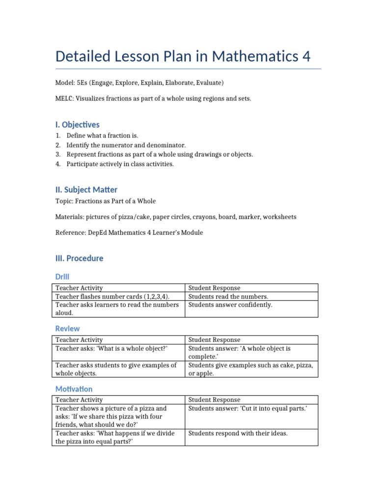 Grade4 Math 5E Complete Lesson Plan | PDF | Teachers | Lesson Plan