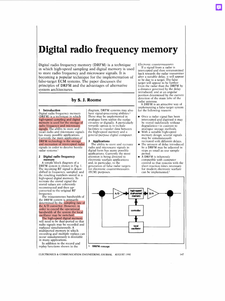 Digital Radio Frequency Memory (Digital DRFM) | PDF | Bandwidth (Signal ...