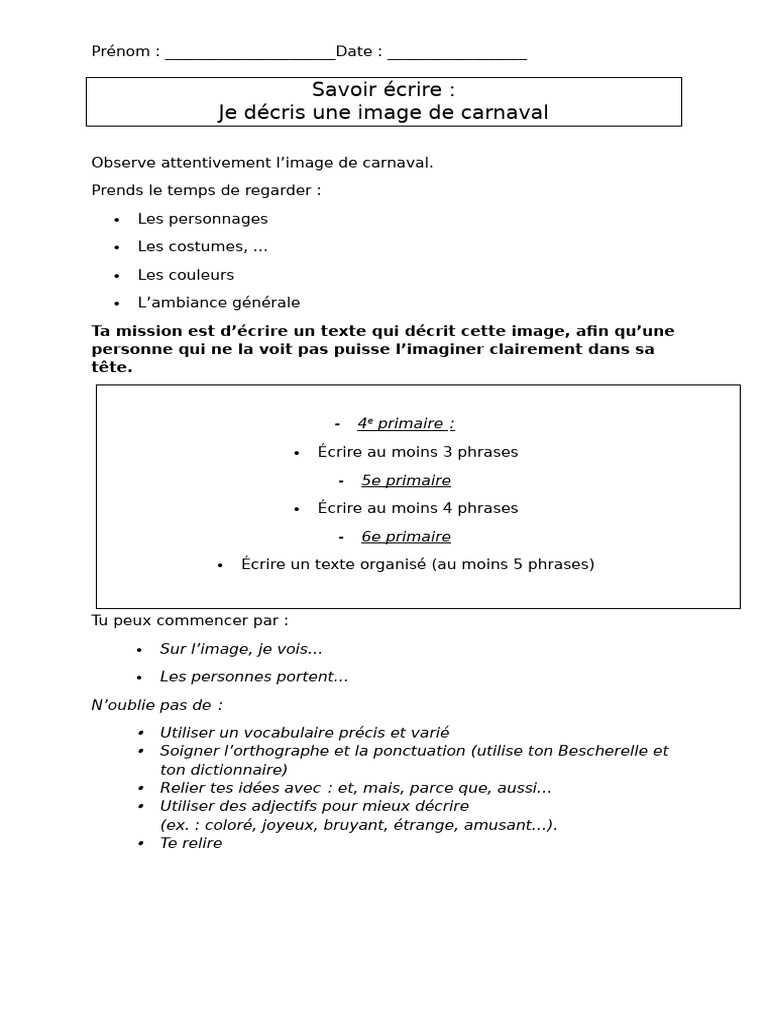 Je Décris Une Image de Carnaval | PDF | Linguistique