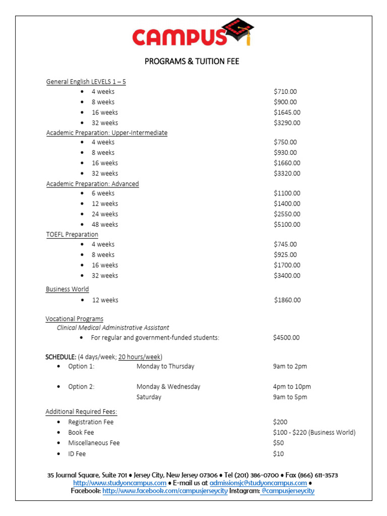 Programs & Tuition Fee List 2023 - Updated | PDF