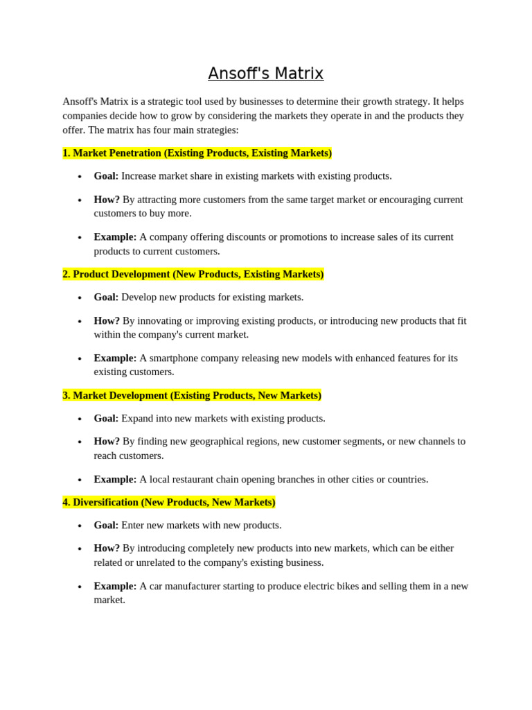T1. Ansoff Matrix | PDF