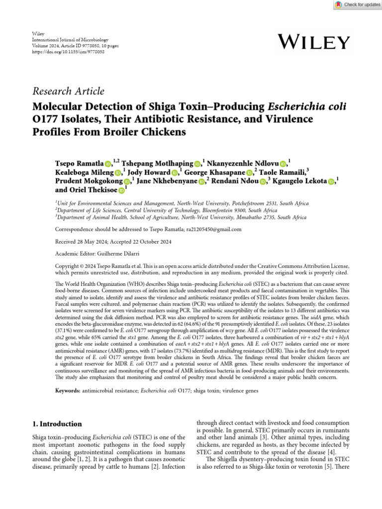 Molecular Detection of Shiga Toxin Producing Escherichia Coli | PDF ...