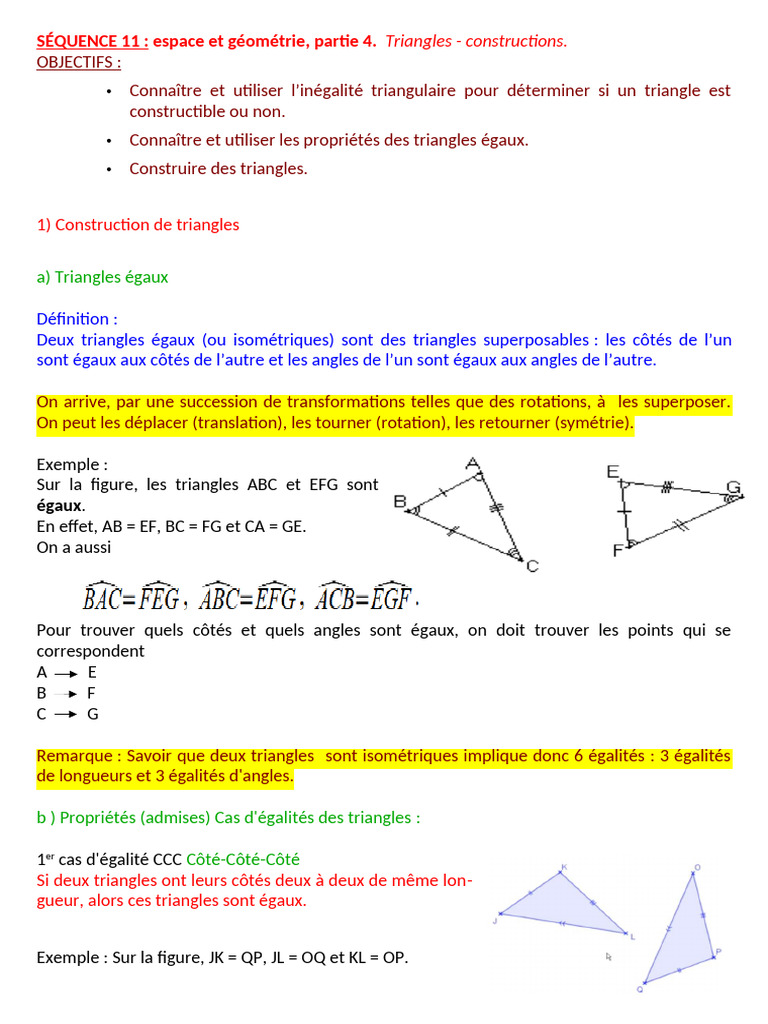 Cours Triangles Constructions | PDF | Triangle | Géométrie