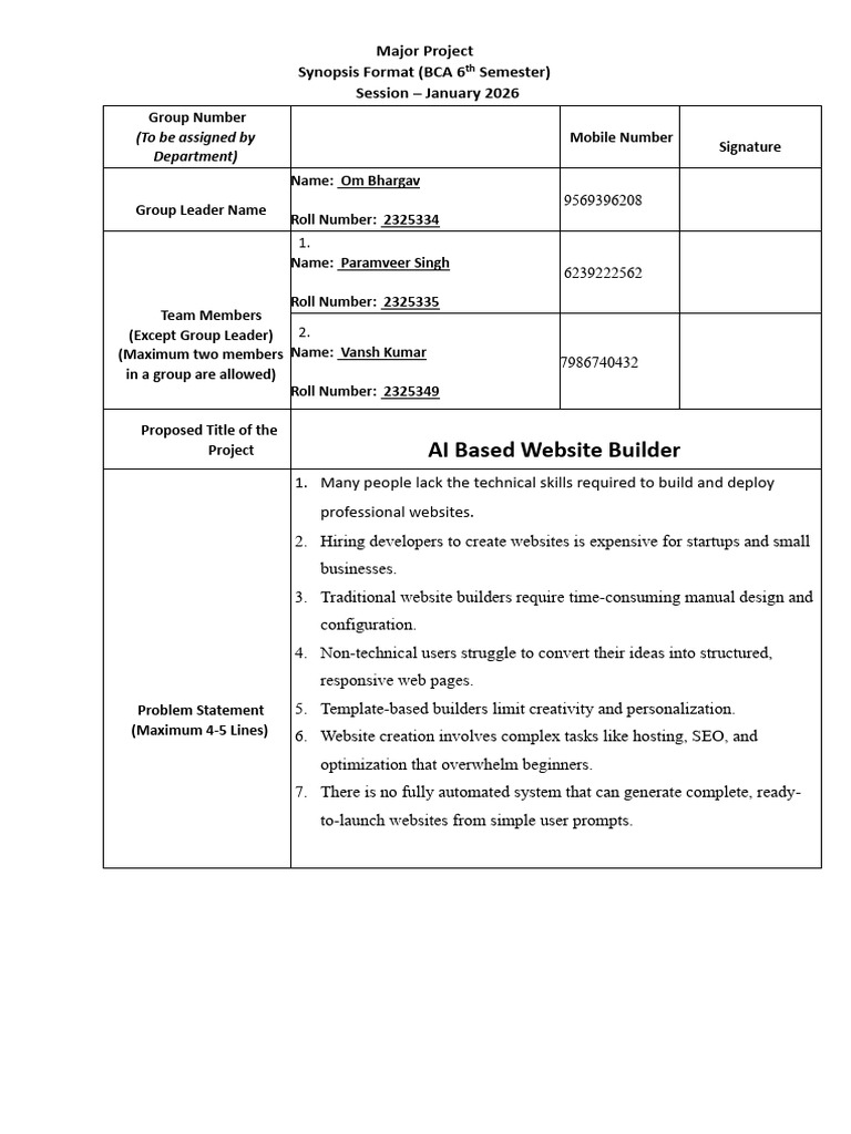 Project Synopsis Format BCA 5th Sem | PDF | Databases | Search Engine ...