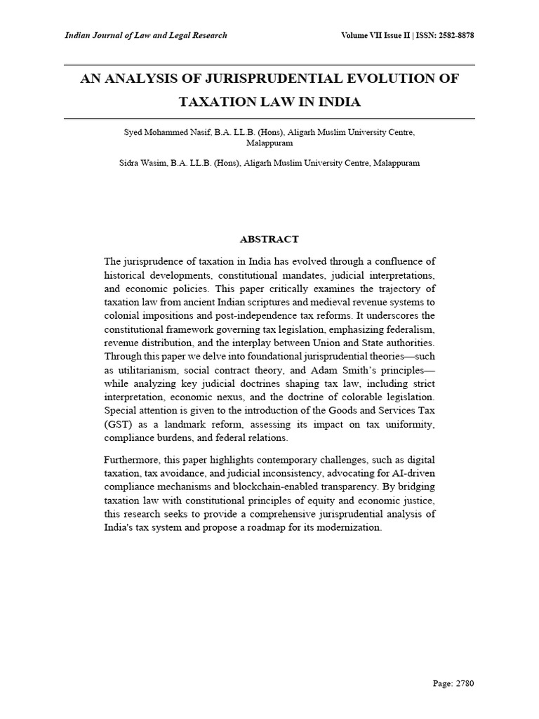 An Analysis of Jurisprudential Evolution of Taxation Law in India | PDF ...