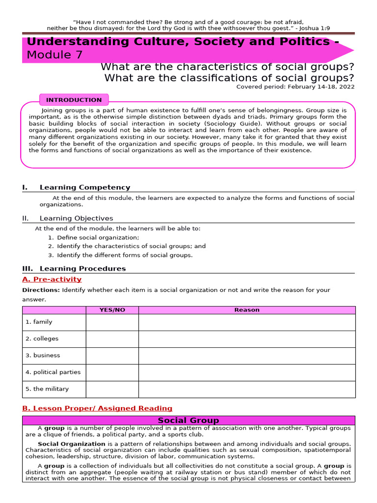 UCSP Module 7 | PDF | Social Group | Learning