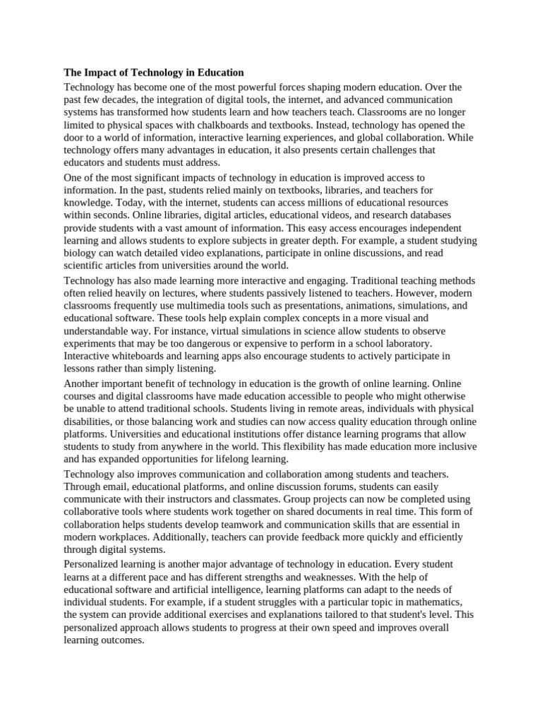 The Impact of Technology in Education | PDF | Teachers | Learning