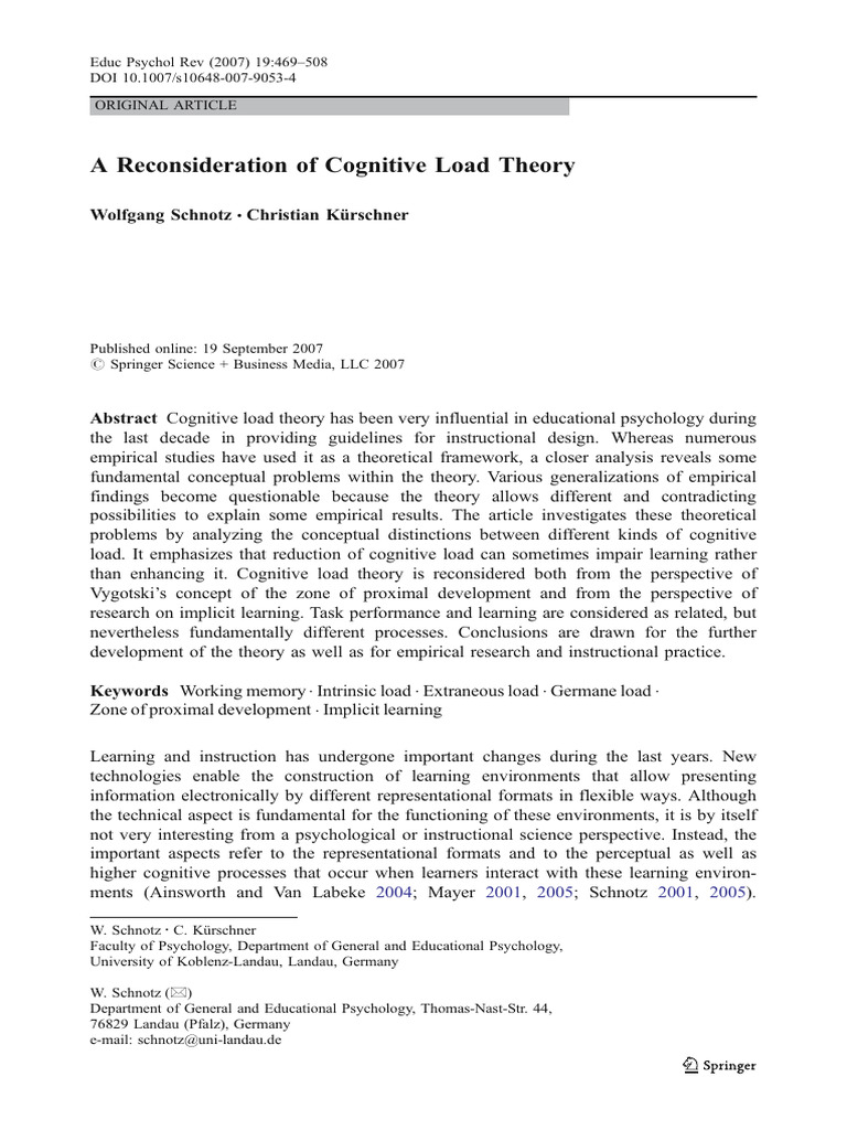 A Reconsideration of Cognitive Load Theory | PDF | Cognition | Learning