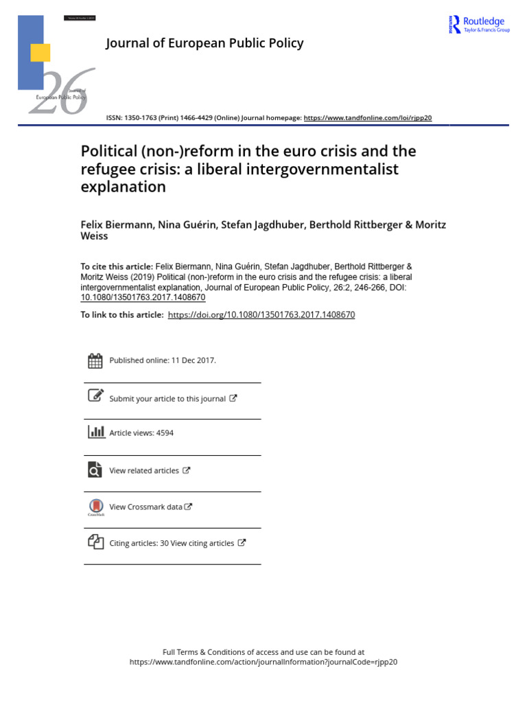Political Non Reform in the Euro Crisis and the Refugee Crisis a ...