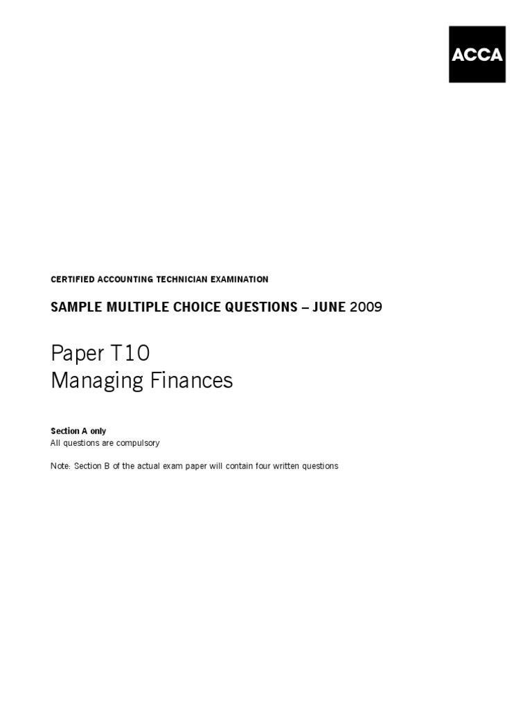 Acca Cat Paper T10 Managing Finances Solved Past Papers Pdf Internal Rate Of Return Debt