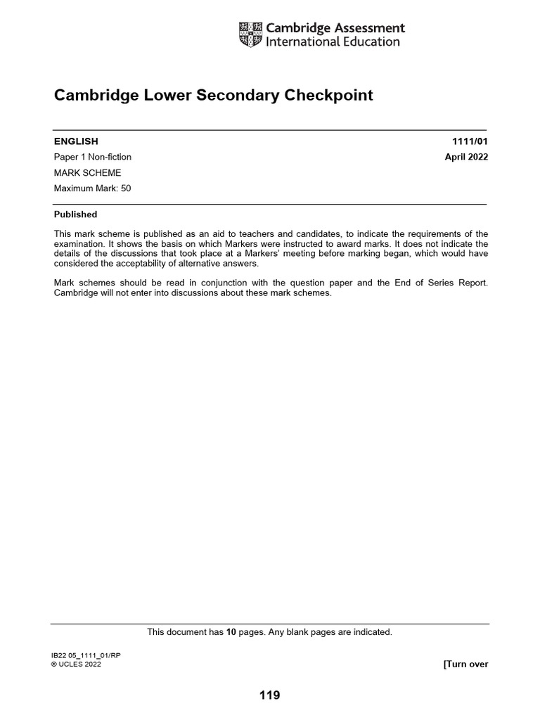 April 2022 Paper 1 Mark Scheme | PDF