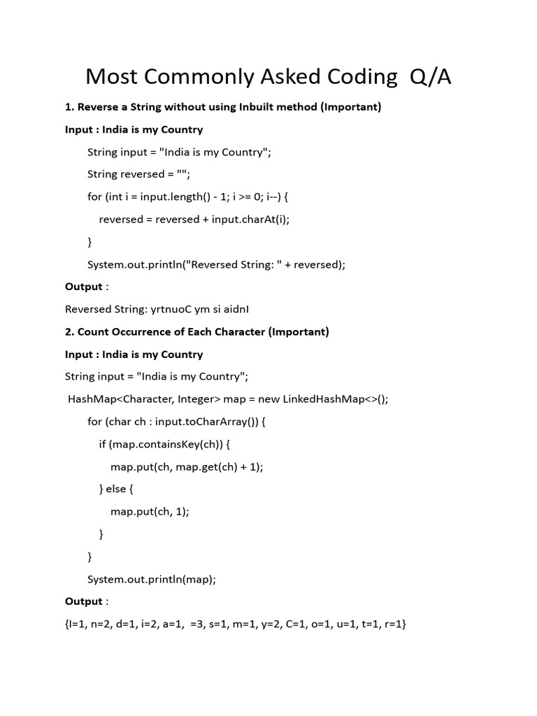Most Commonly Asked Coding | PDF | Integer (Computer Science) | String ...