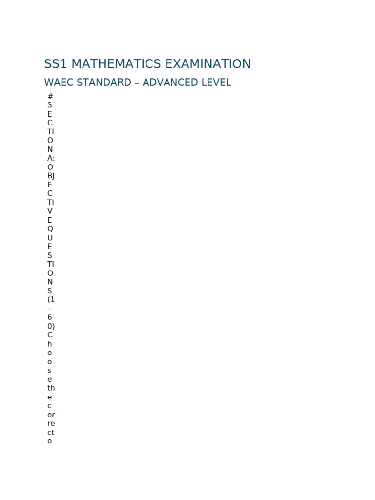 Ss1 Waec Mathematics Advanced Questions | PDF | Trigonometry ...