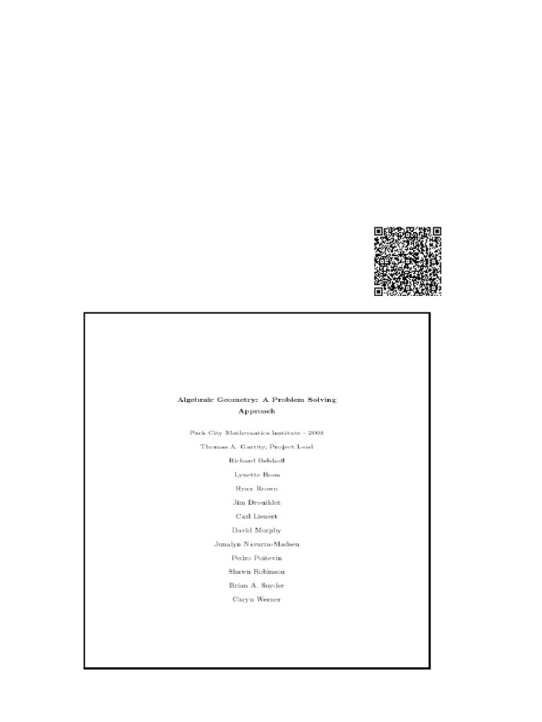 Algebraic Geometry A Problem Solving Approach Draft 1, Draft Edition ...