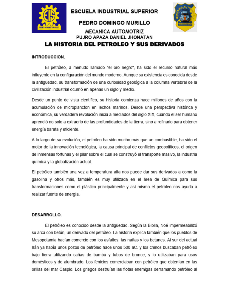 La Historia Del Petroleo y Sus Derivados | PDF | Petróleo | Combustibles