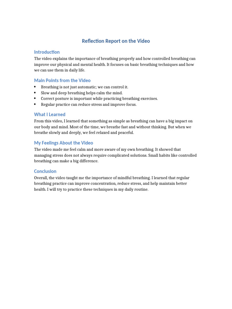 Reflection Report On Video | PDF