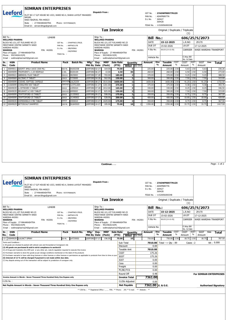 Wellmed Pharma S-2073 Well Inv | PDF | Accounts Payable | Economies
