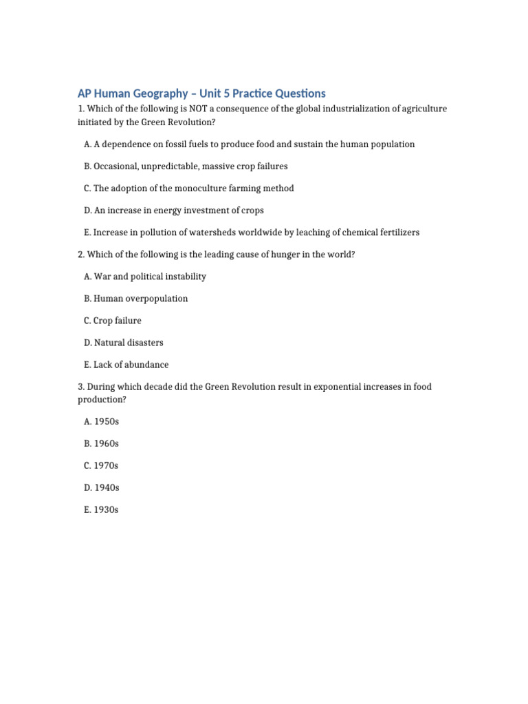 APHuG Unit5 Questions | PDF