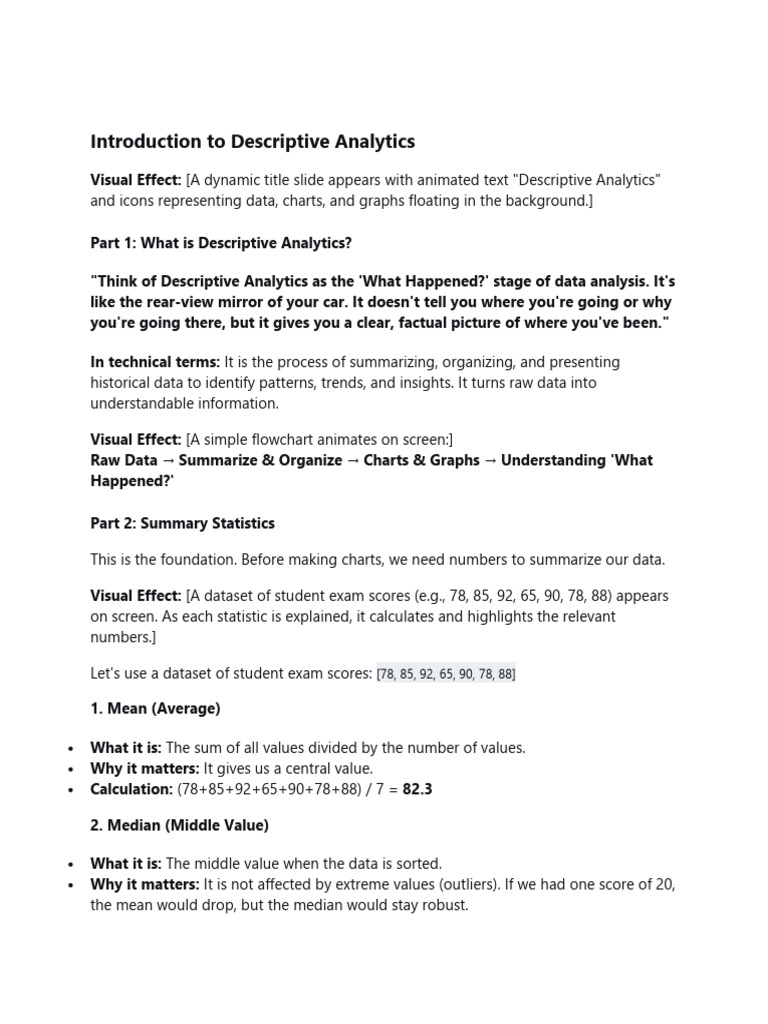 Introduction To Descriptive Analytics | PDF | Variance | Arithmetic Mean
