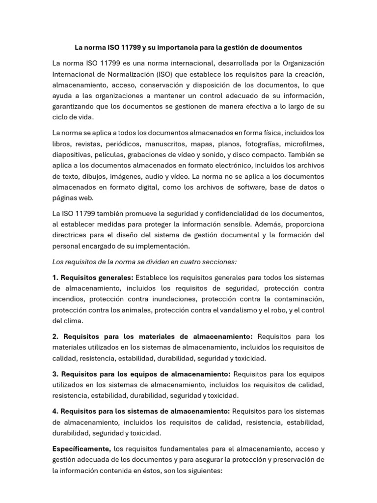 La Norma ISO 11799 y Su Importancia para La Gestión de Documentos | PDF ...