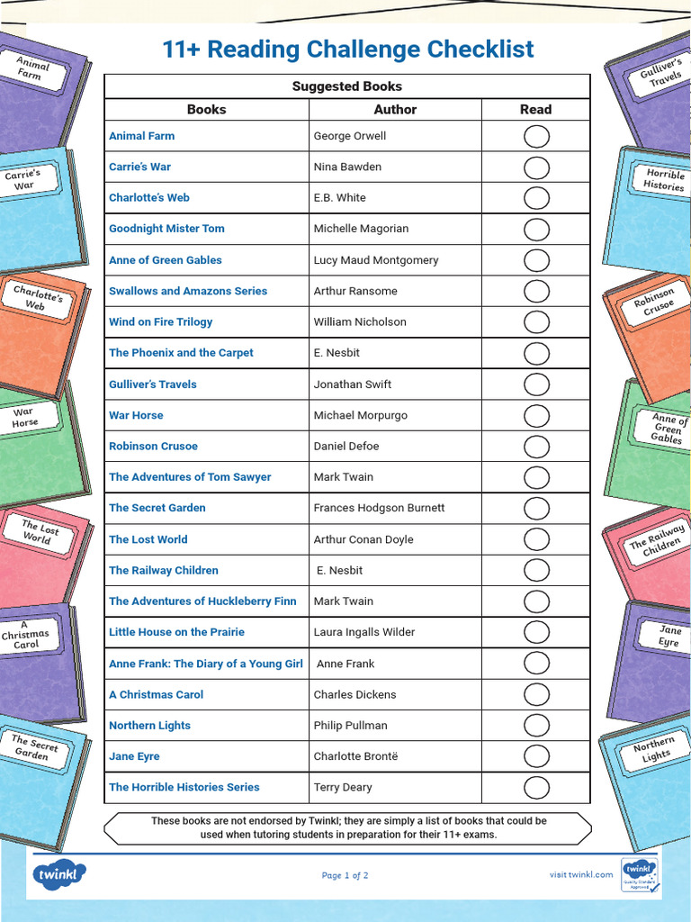 11 Reading Challenge Checklist (Reccomended Books) | PDF | British ...