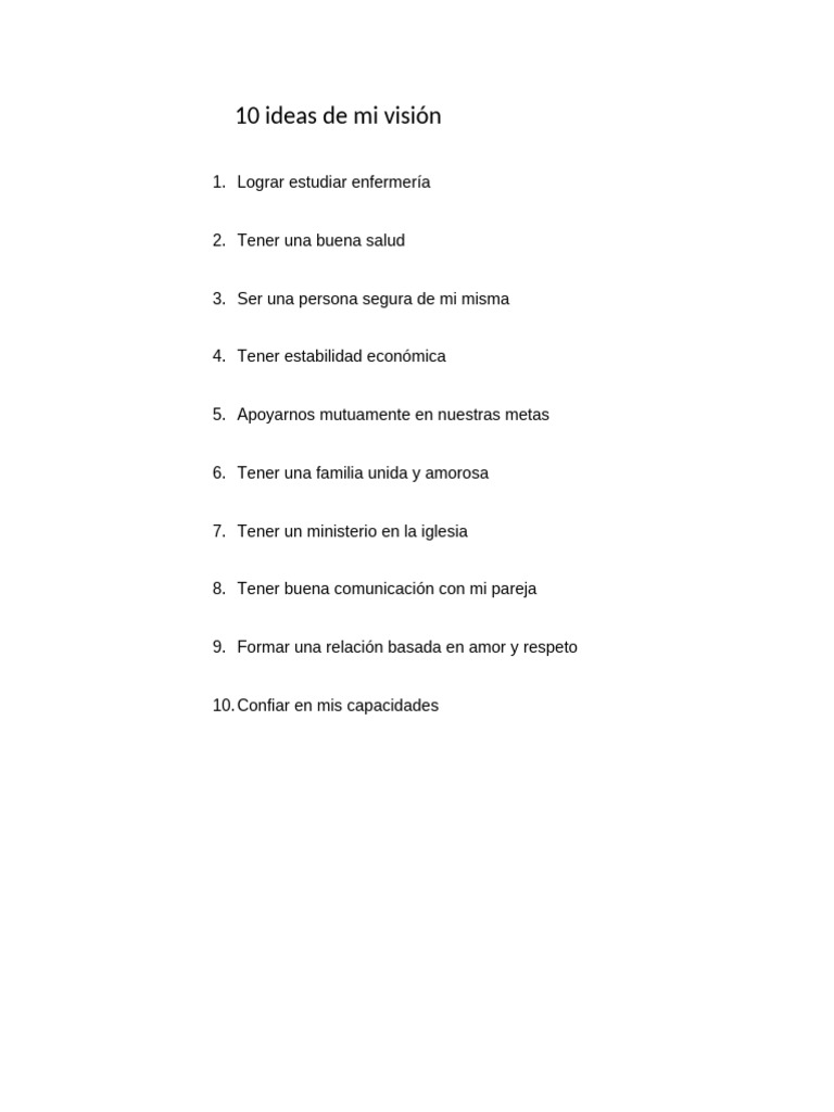 10 Ideas de Mi Visión | PDF | Autoestima | Amor