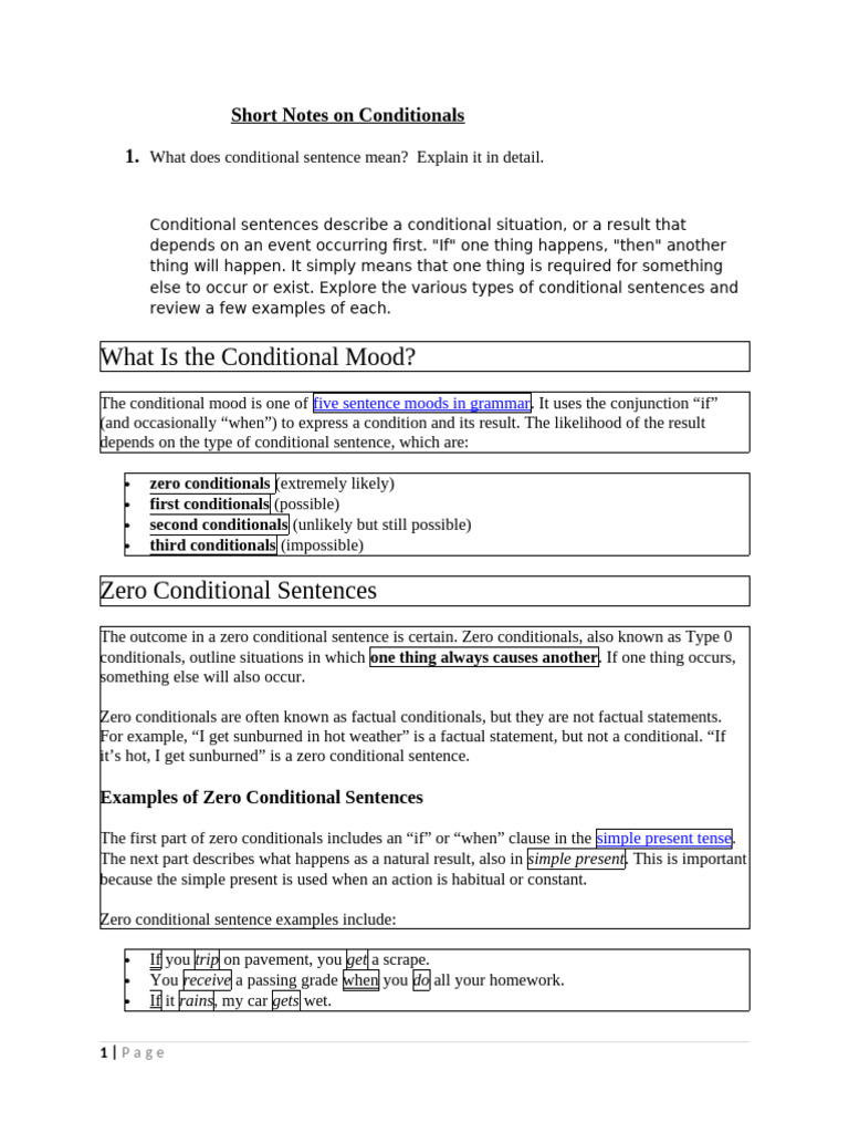 Short Notes On Conditionals | PDF | Linguistic Morphology | Linguistics