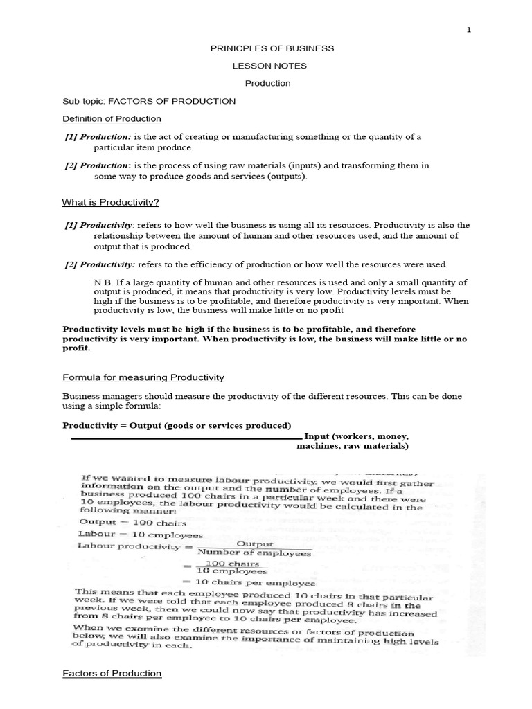 Revised Factors of Production Lesson Notes | PDF | Capital (Economics ...