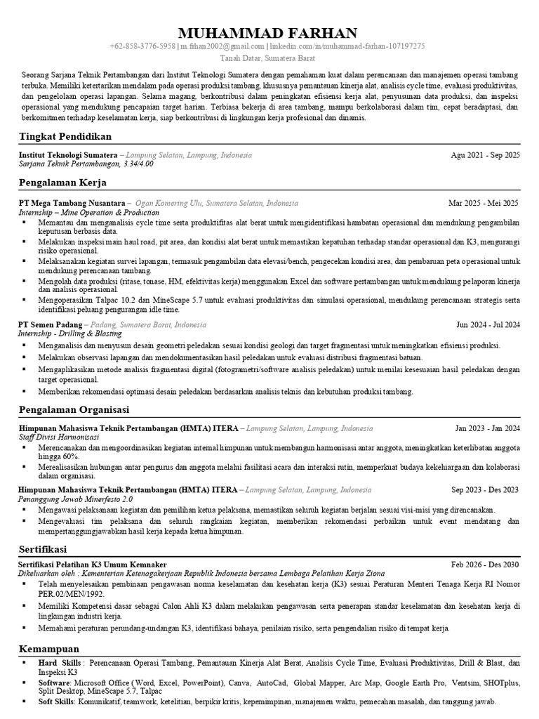CV Muhammad Farhan | PDF