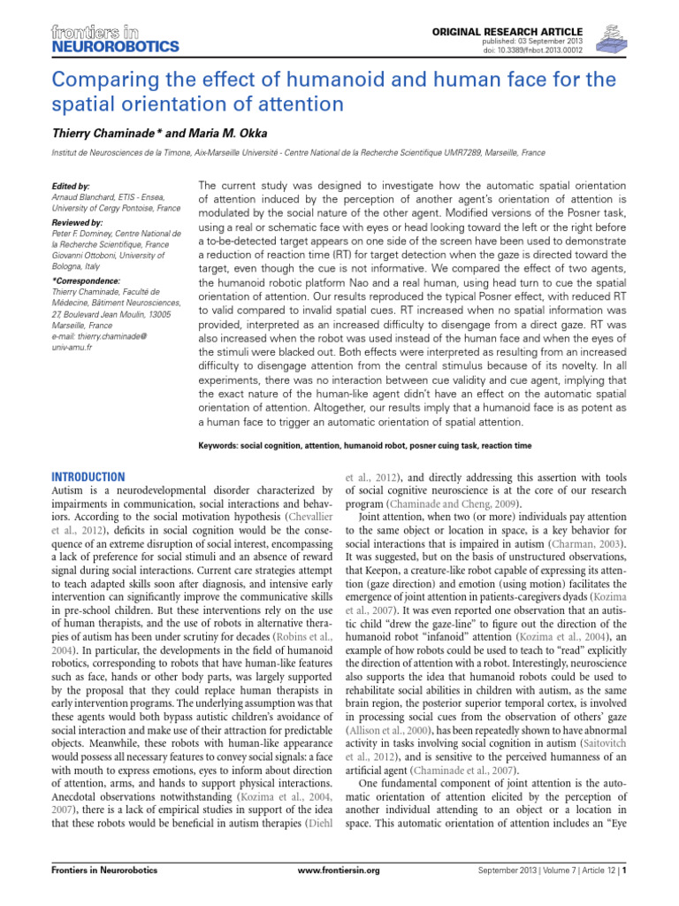Comparing The Effect of Humanoid and Human Face For The Spatial ...