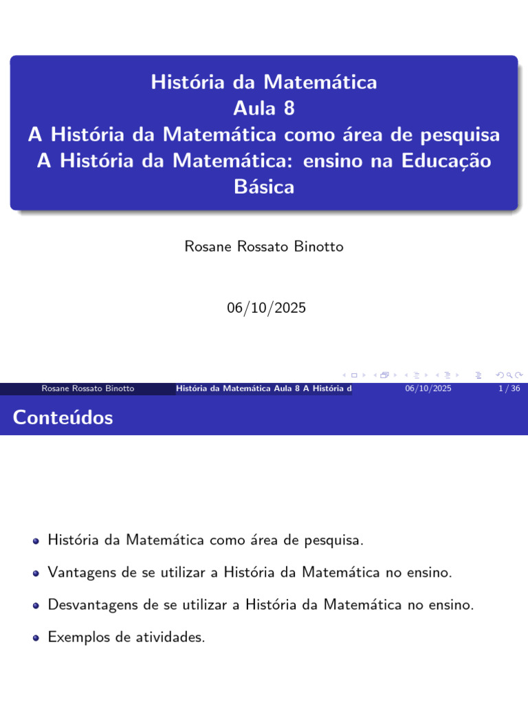 Historia Da Matematica Aula 8 2025 Histria Da Matematica e Ensino | PDF ...