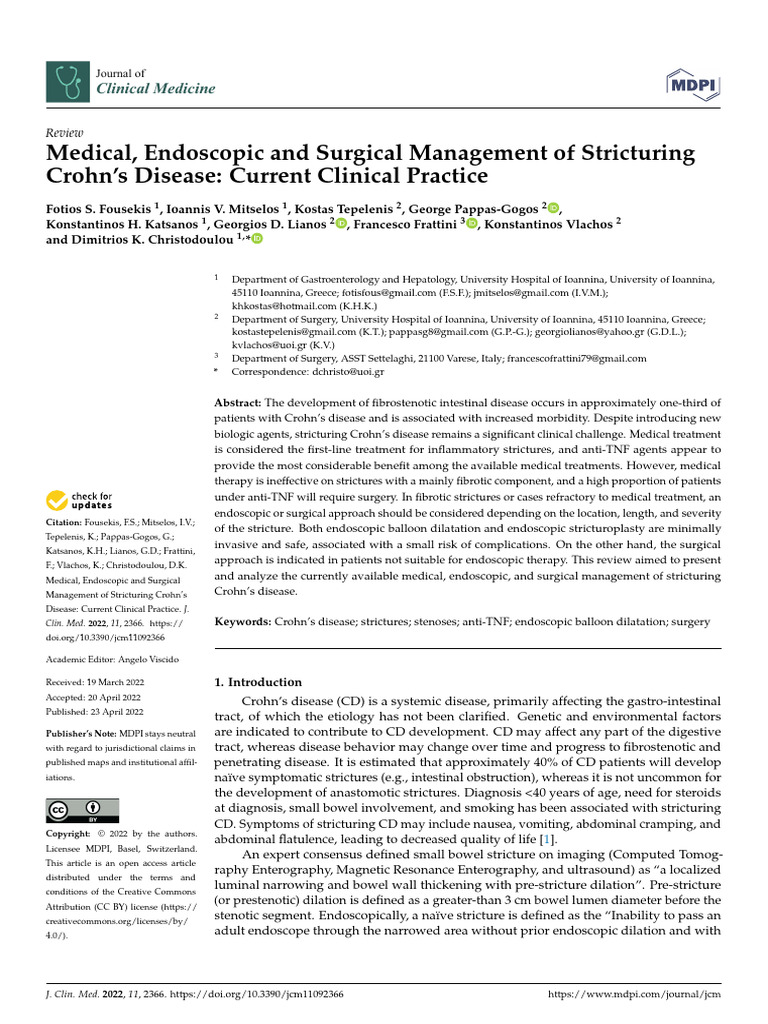 Medical, Endoscopic and Surgical Management of Stricturing Crohn's ...