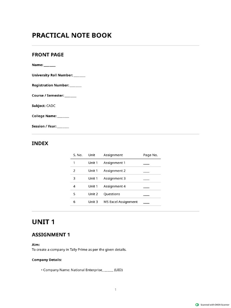 Cadc Practical Notebook Template (As Per PDF | PDF