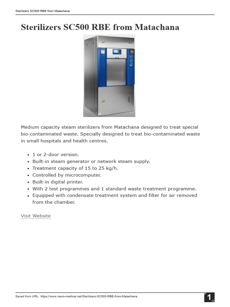 Sterilizers SC500 RBE From Matachana | PDF