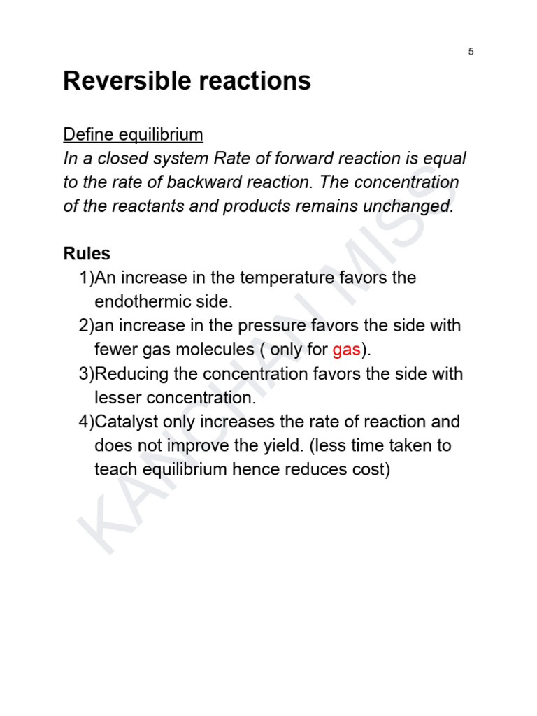Reversible Reaction Notes | PDF | Chemical Reactions | Catalysis
