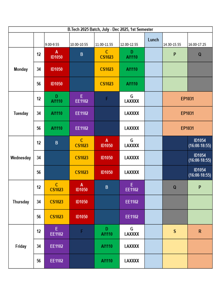 Timetable_Sem2 - Timetable (1) | PDF