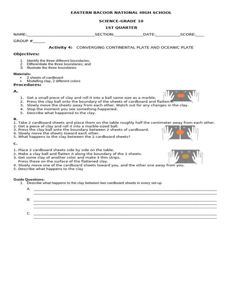 Worksheet Q1wk3july2 Types of Plate Boundaries | PDF